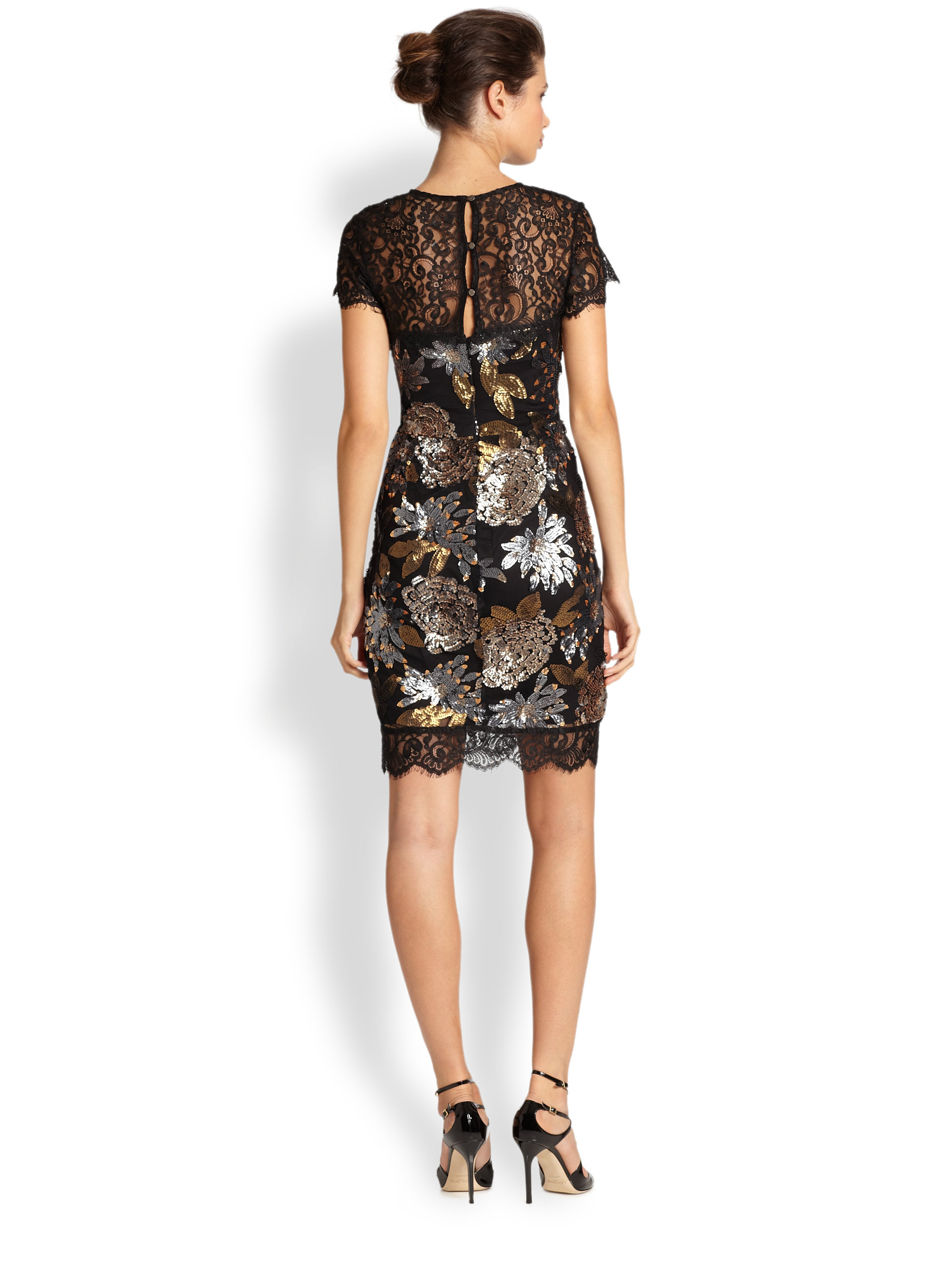 Nicole Miller Floral sequin Cocktail Dress in Black Gold (Black) Lyst