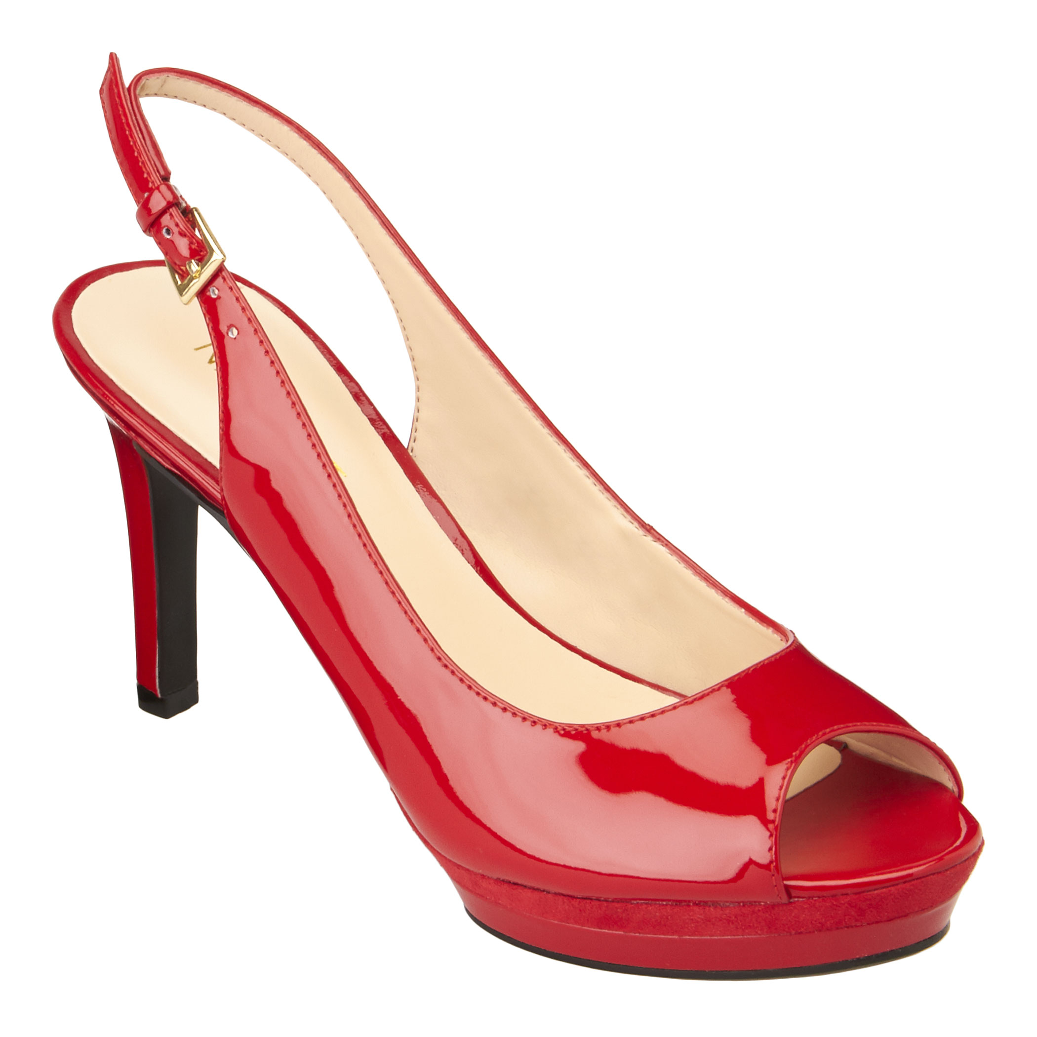 red peep toe block heels