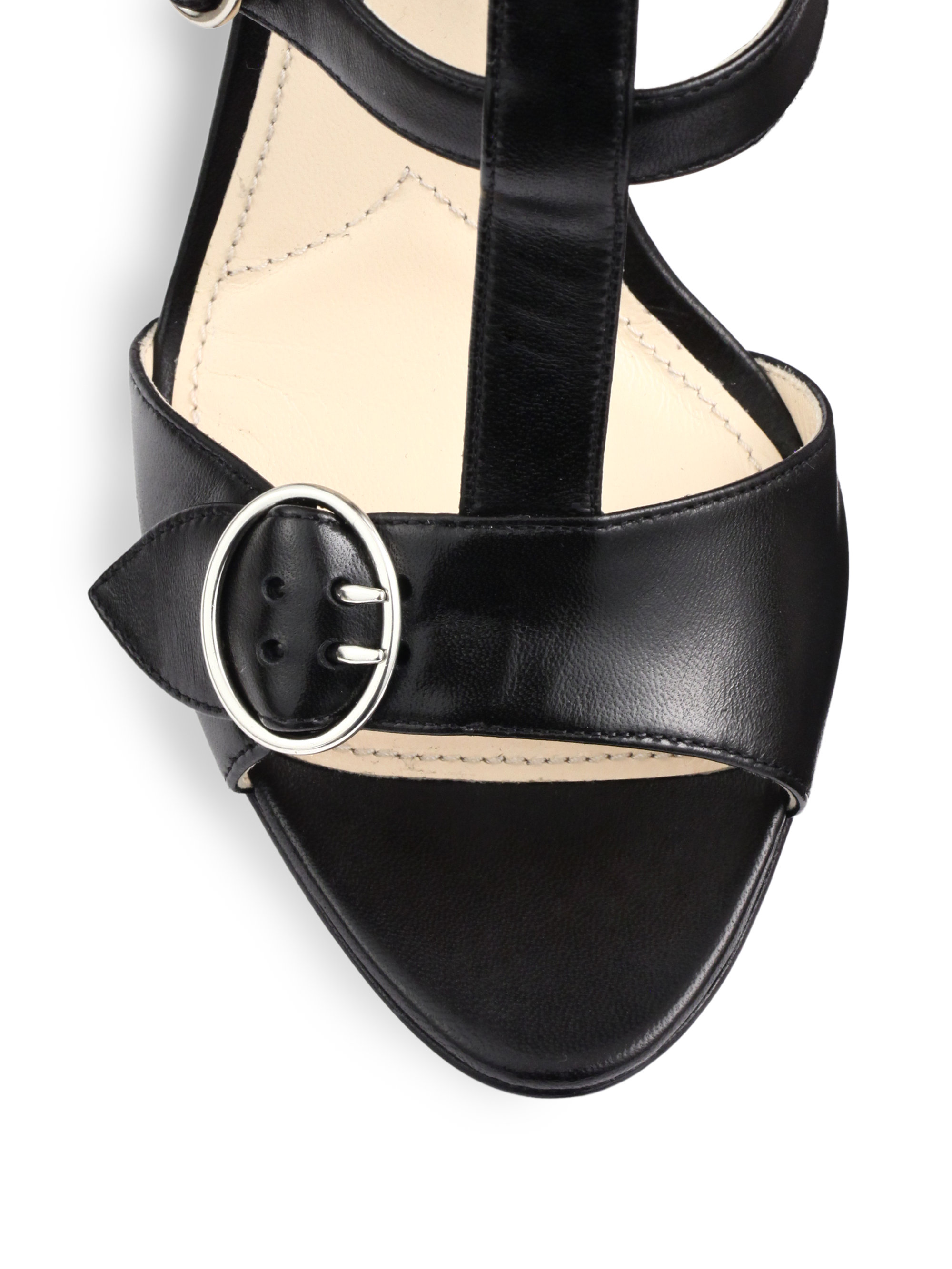 Prada Leather Tstrap Buckle Sandals in NeroBlack (Black) Lyst