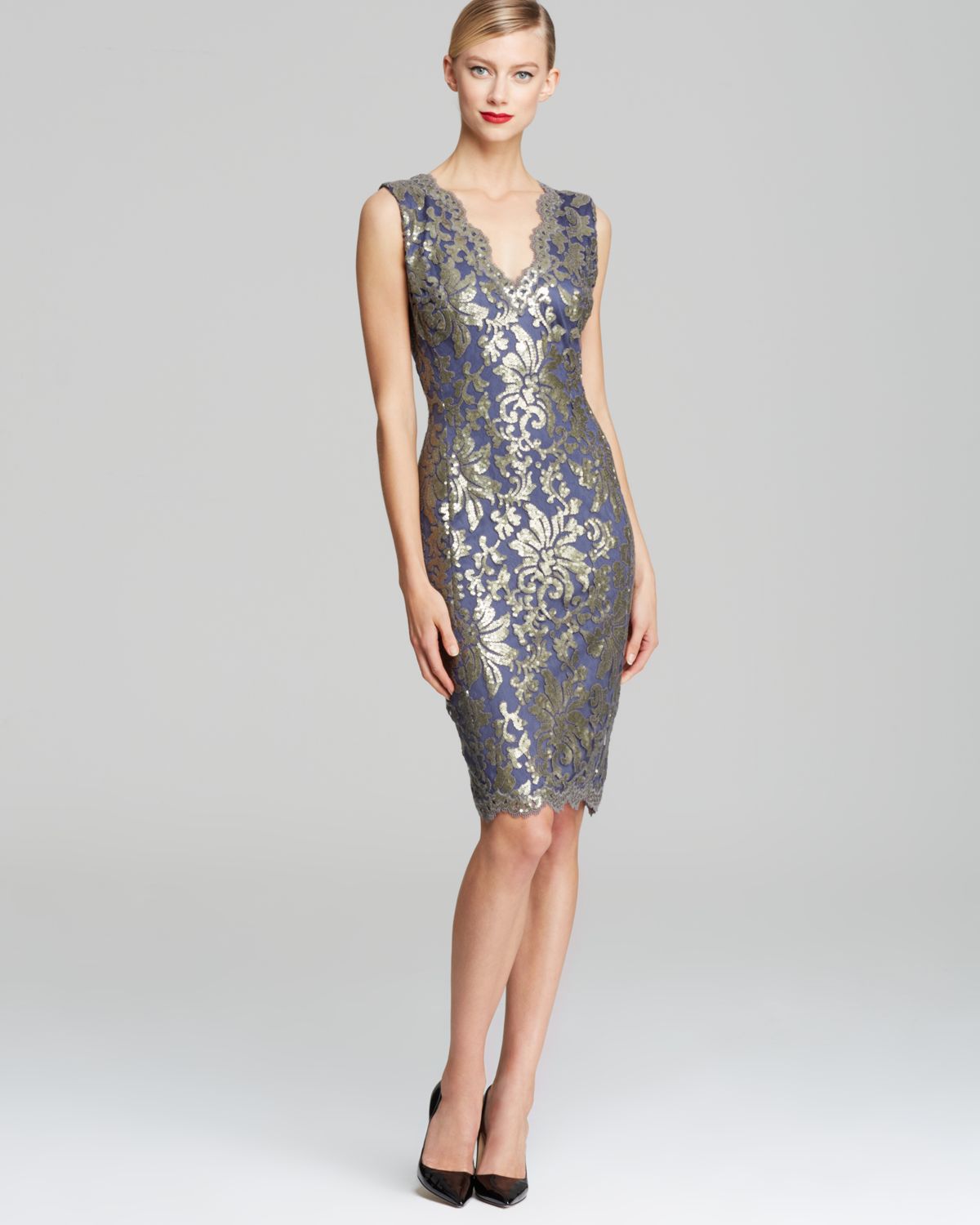 Lyst Tadashi Shoji V Neck Sequin Embroidered Shift Dress Gallery