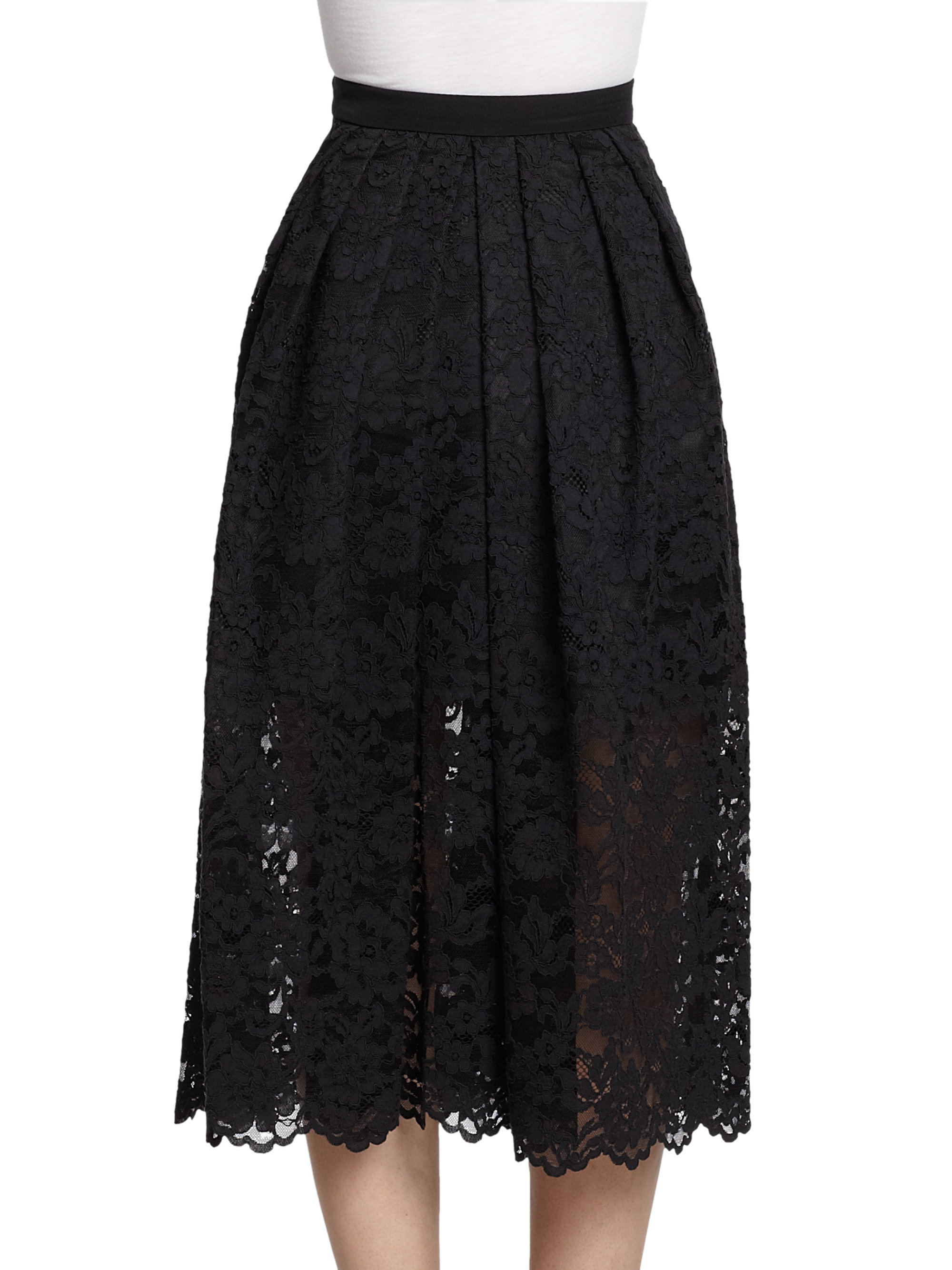 Tibi Lace Midi Skirt in Black - Lyst