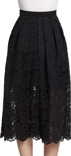 Tibi Lace Midi Skirt in Black | Lyst