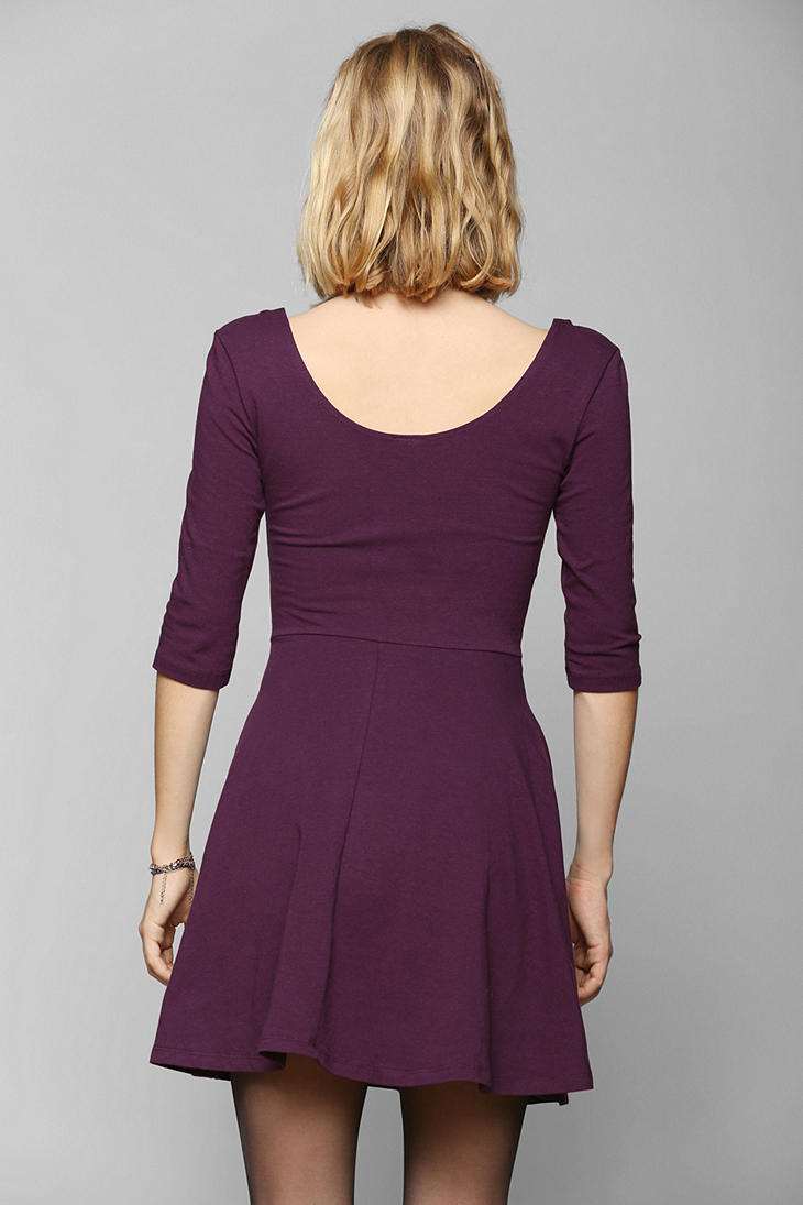 Urban Outfitters Sparkle Fade 3/4 Sleeve Knit Skater Dress in Plum