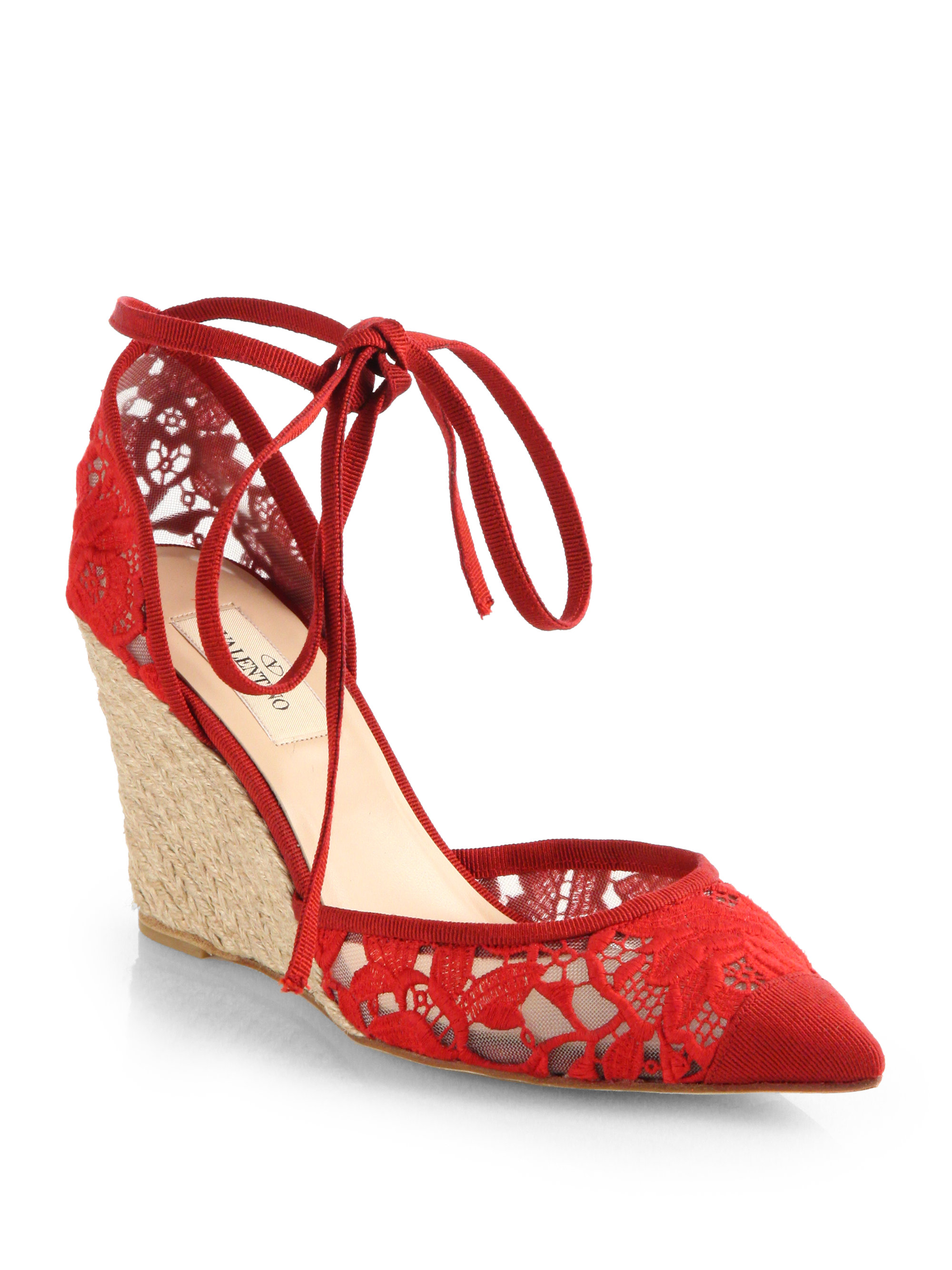 red lace up wedges
