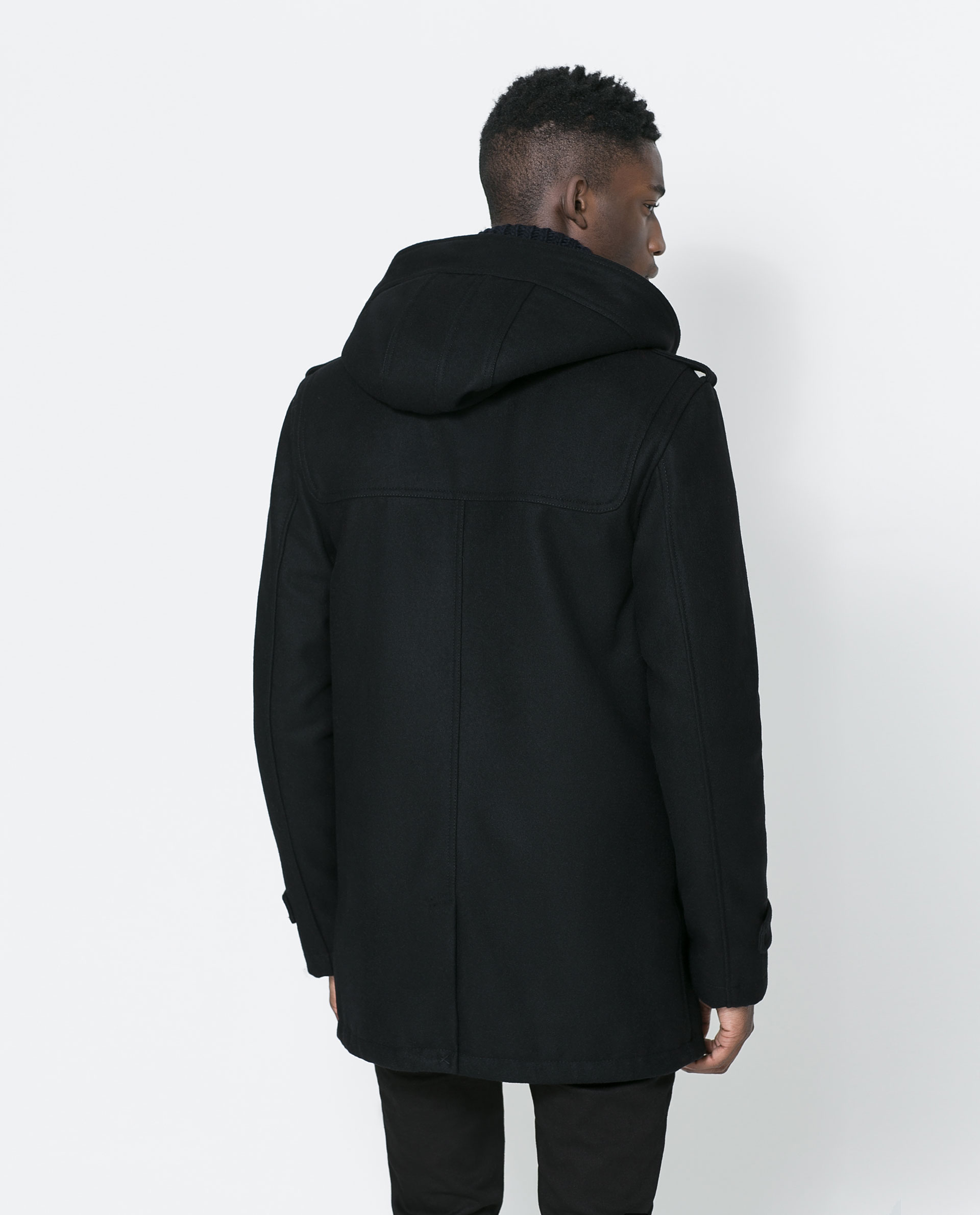 Zara Basic Black Duffle Coat in Black for Men Lyst