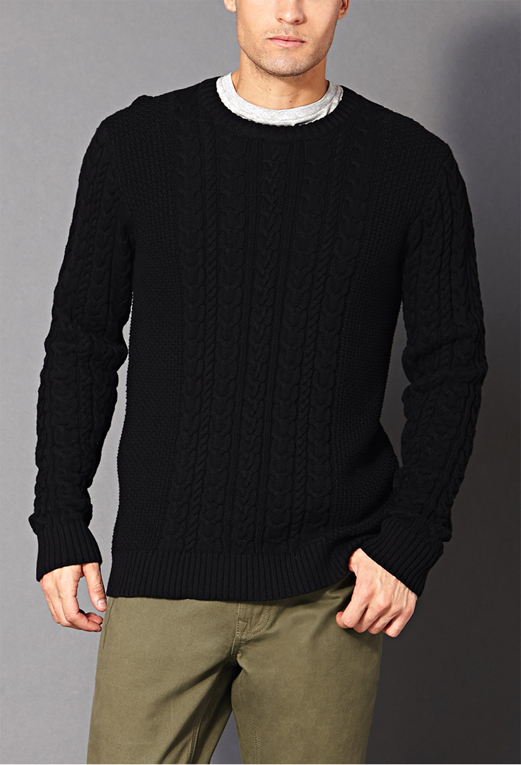 Forever 21 Chunky Cable Knit Sweater in Black for Men - Lyst