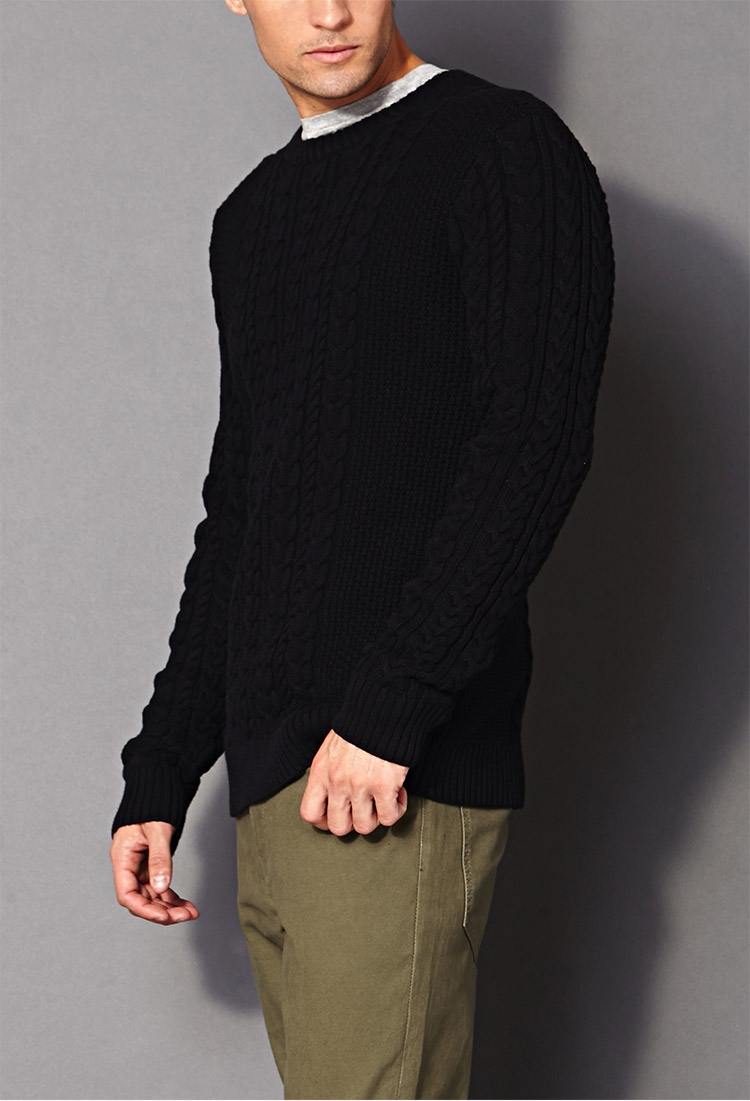 Lyst - Forever 21 Chunky Cable Knit Sweater in Black for Men