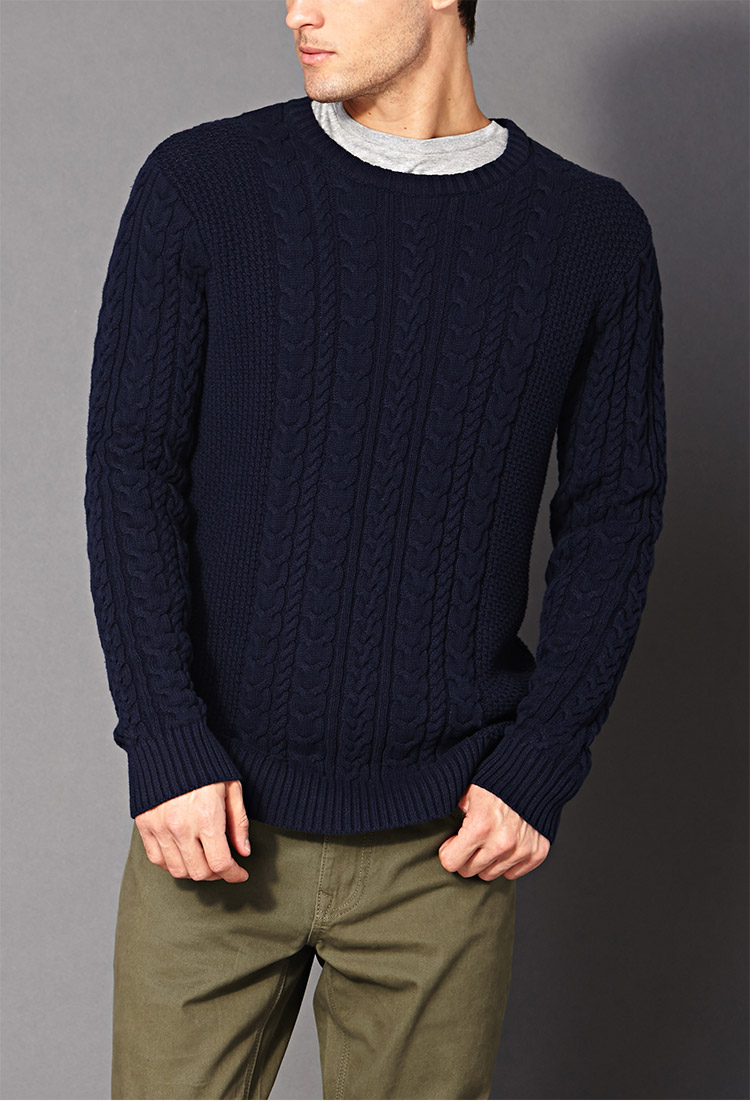 Lyst - Forever 21 Chunky Cable Knit Sweater in Blue for Men