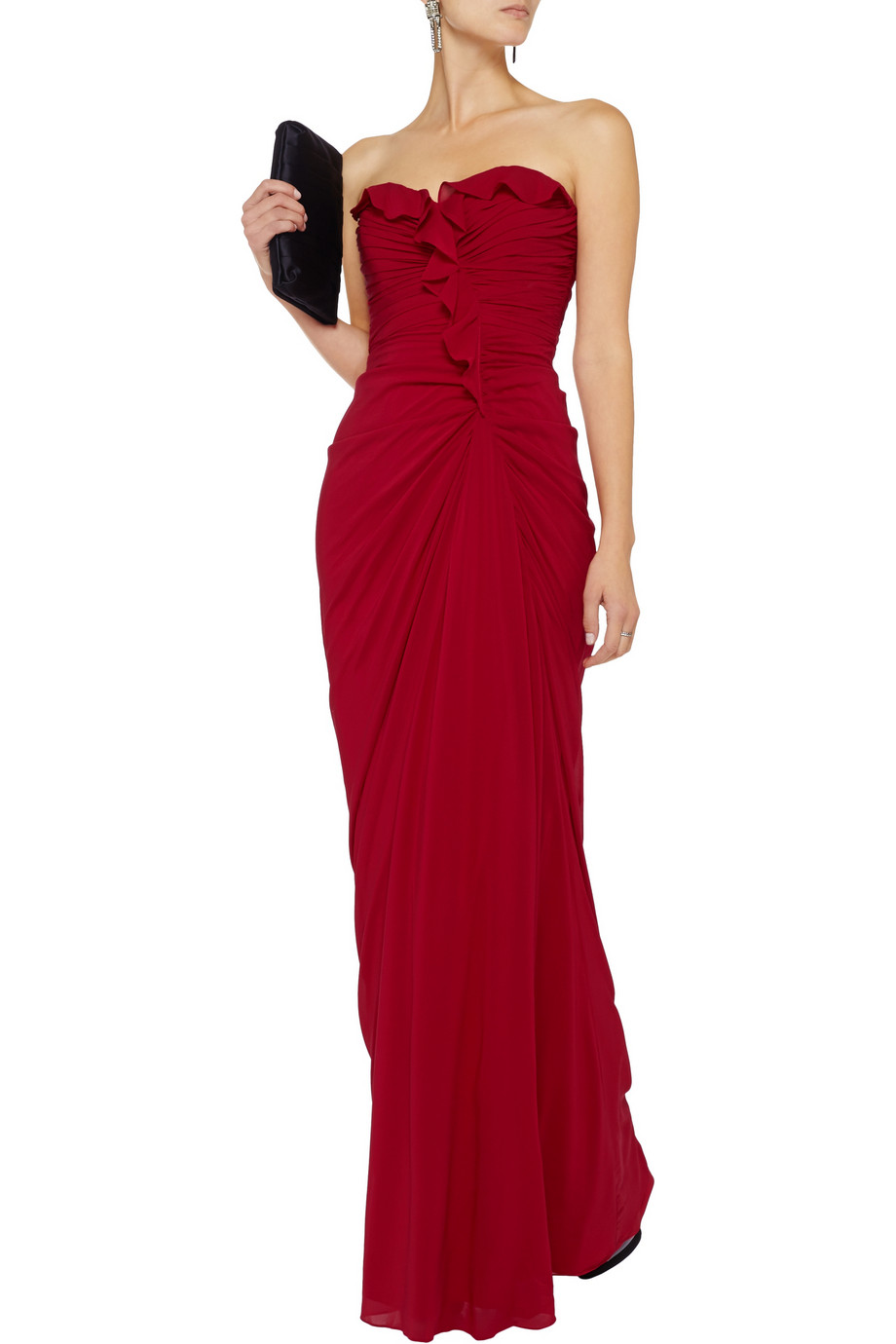 Lyst - Badgley Mischka Ruffled Silkblend Crepe Gown in Red
