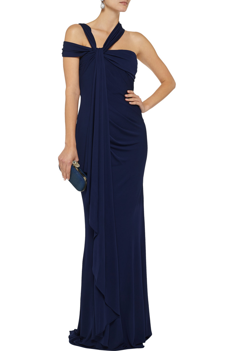 badgley mischka asymmetrical wrap gown