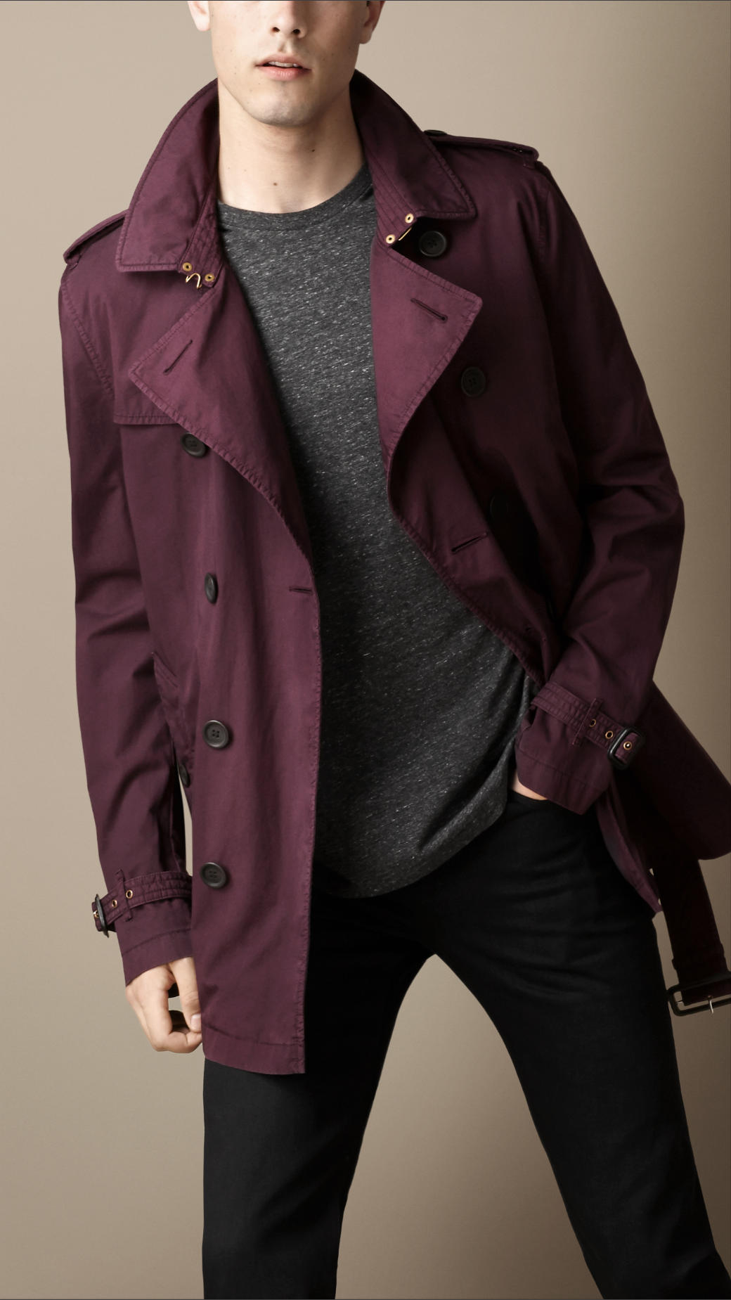 Lyst - Burberry Short Cotton Twill Trench Coat in Purple for Men