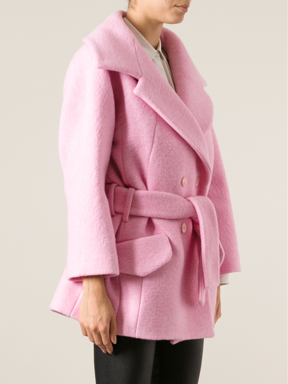 pink belted jacket