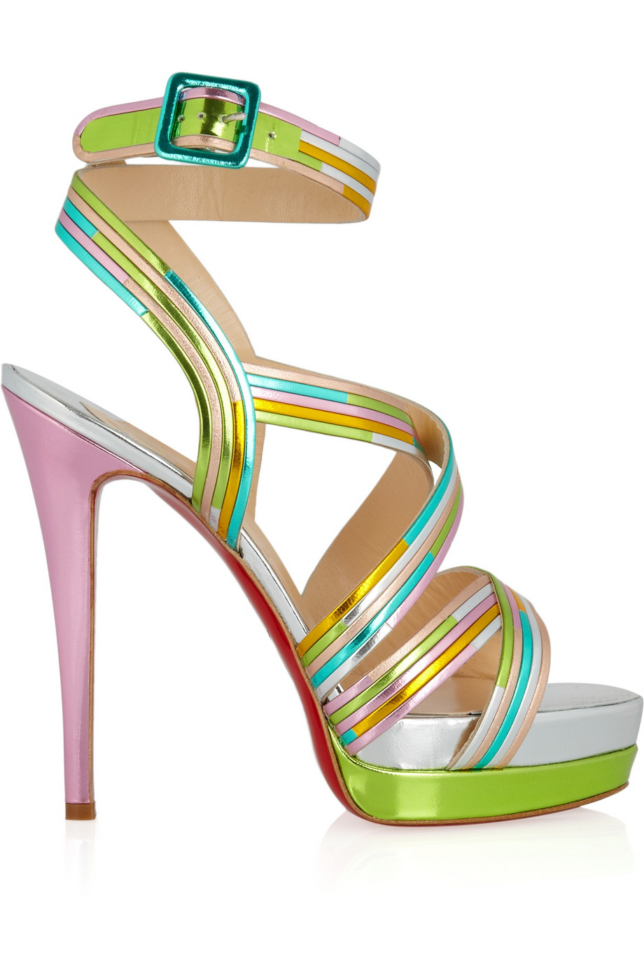 Christian Louboutin Meteorita 140 Metallic Leather Sandals in Bright Green (Green) - Lyst