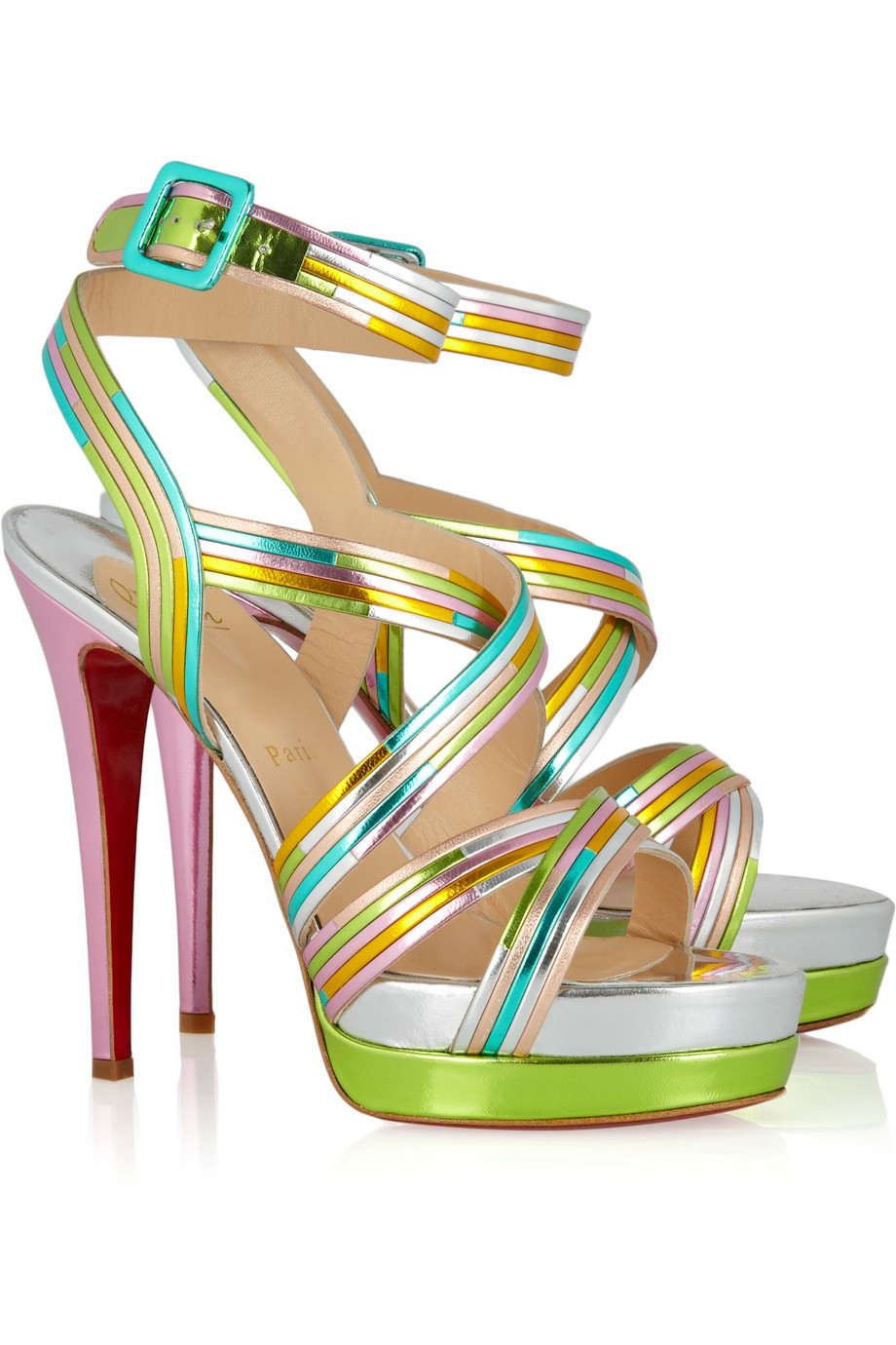 Christian Louboutin Meteorita 140 Metallic Leather Sandals in Bright Green (Green) - Lyst