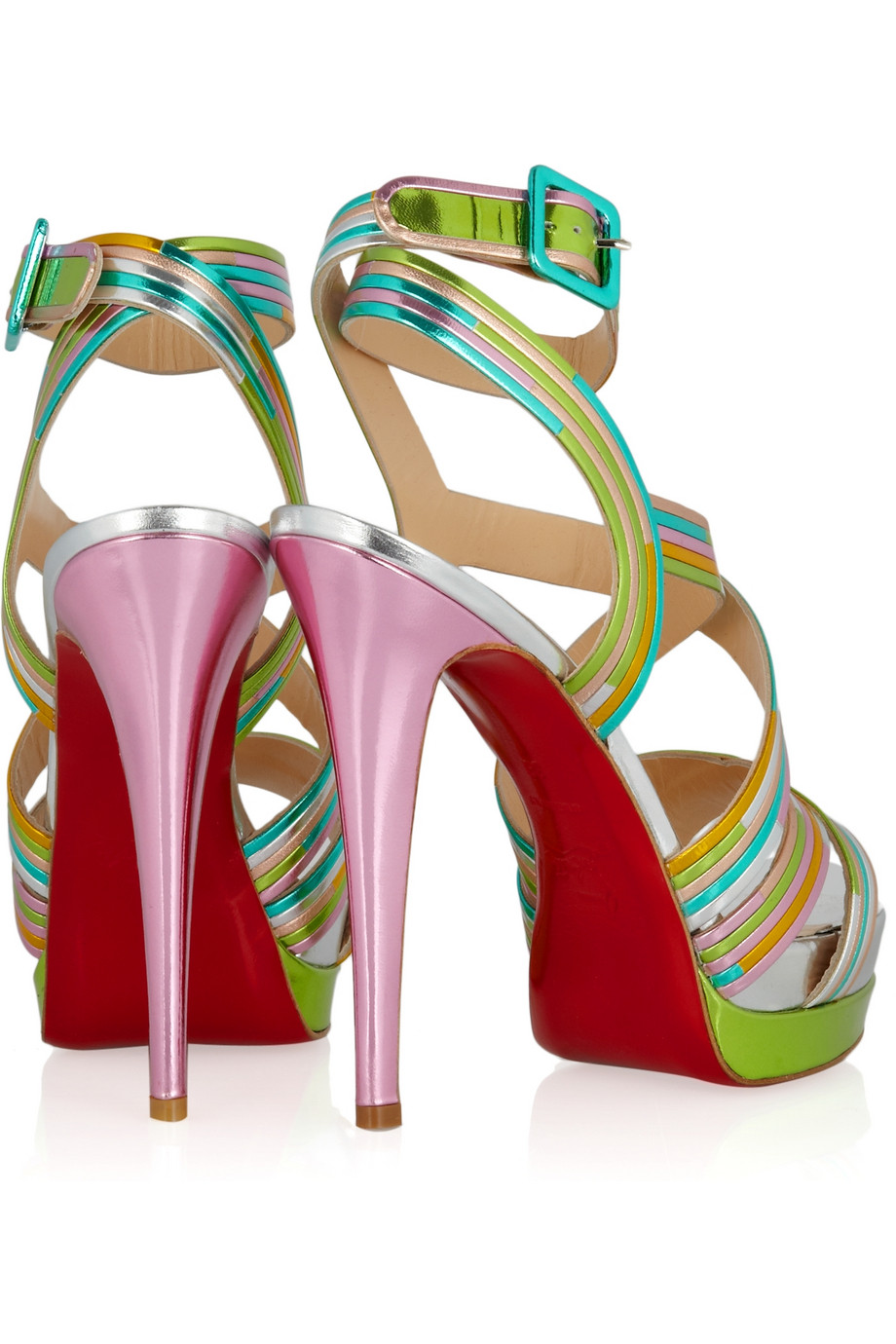 Christian Louboutin Meteorita 140 Metallic Leather Sandals in Bright Green (Green) - Lyst
