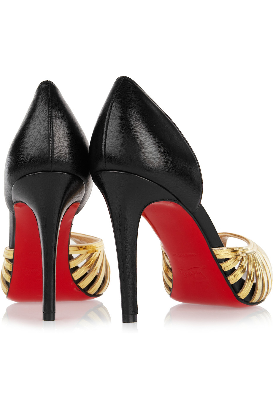 Christian Louboutin Corpus 100 Leather and Chain Pumps in Gold (Black