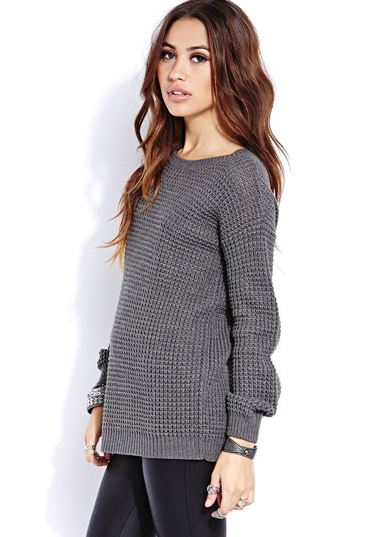 Lyst Forever 21 Favorite Waffle Knit Sweater in Gray