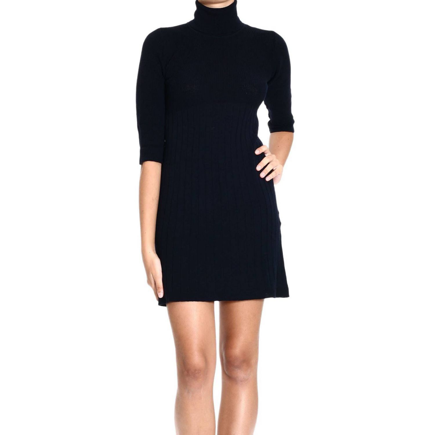 Fred Perry Turtleneck Ribbed Wool Dress in Blue | Lyst