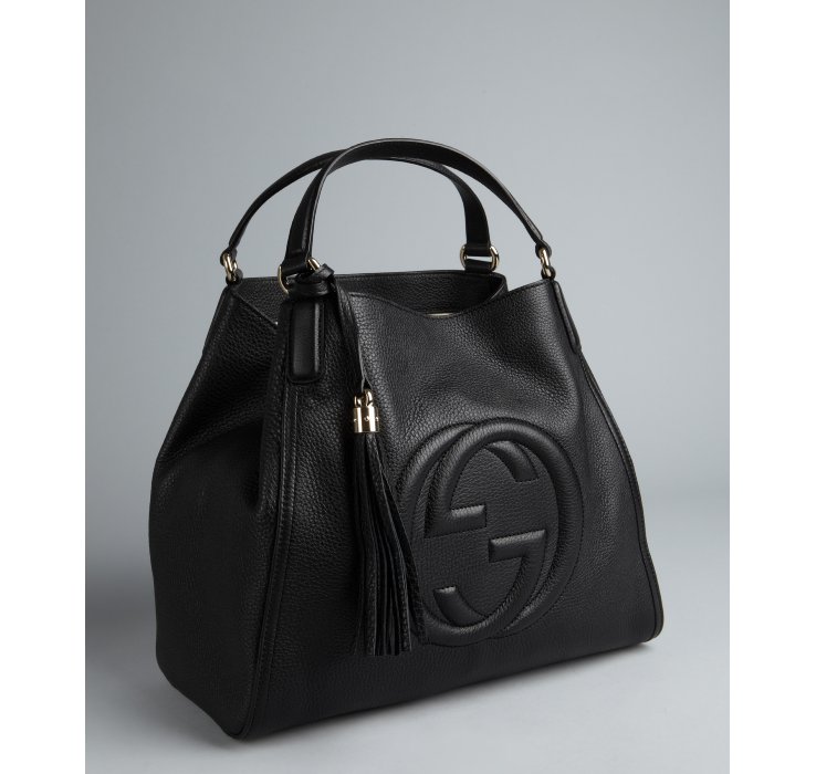 Gucci Black Textured Leather Soho Large Tote in Black | Lyst
