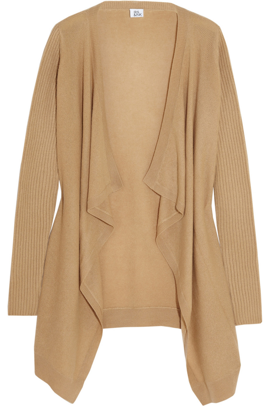 Iris & Ink Ribbedsleeve Draped Cashmere Cardigan in Camel (Natural) - Lyst