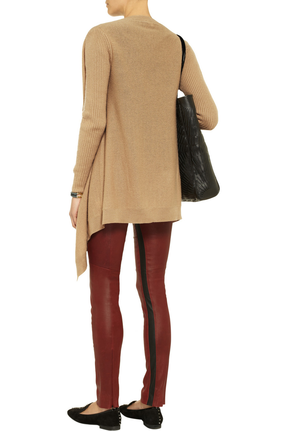 Iris & Ink Ribbedsleeve Draped Cashmere Cardigan in Camel (Natural) - Lyst