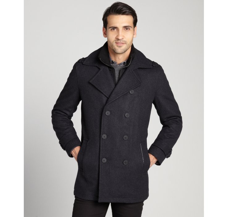 Lyst - Marc New York Charcoal Wool Blend Double Breasted Coat in Gray ...