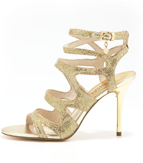 Michael Michael Kors Yvonne Glittered Strappy Sandal in Gold | Lyst