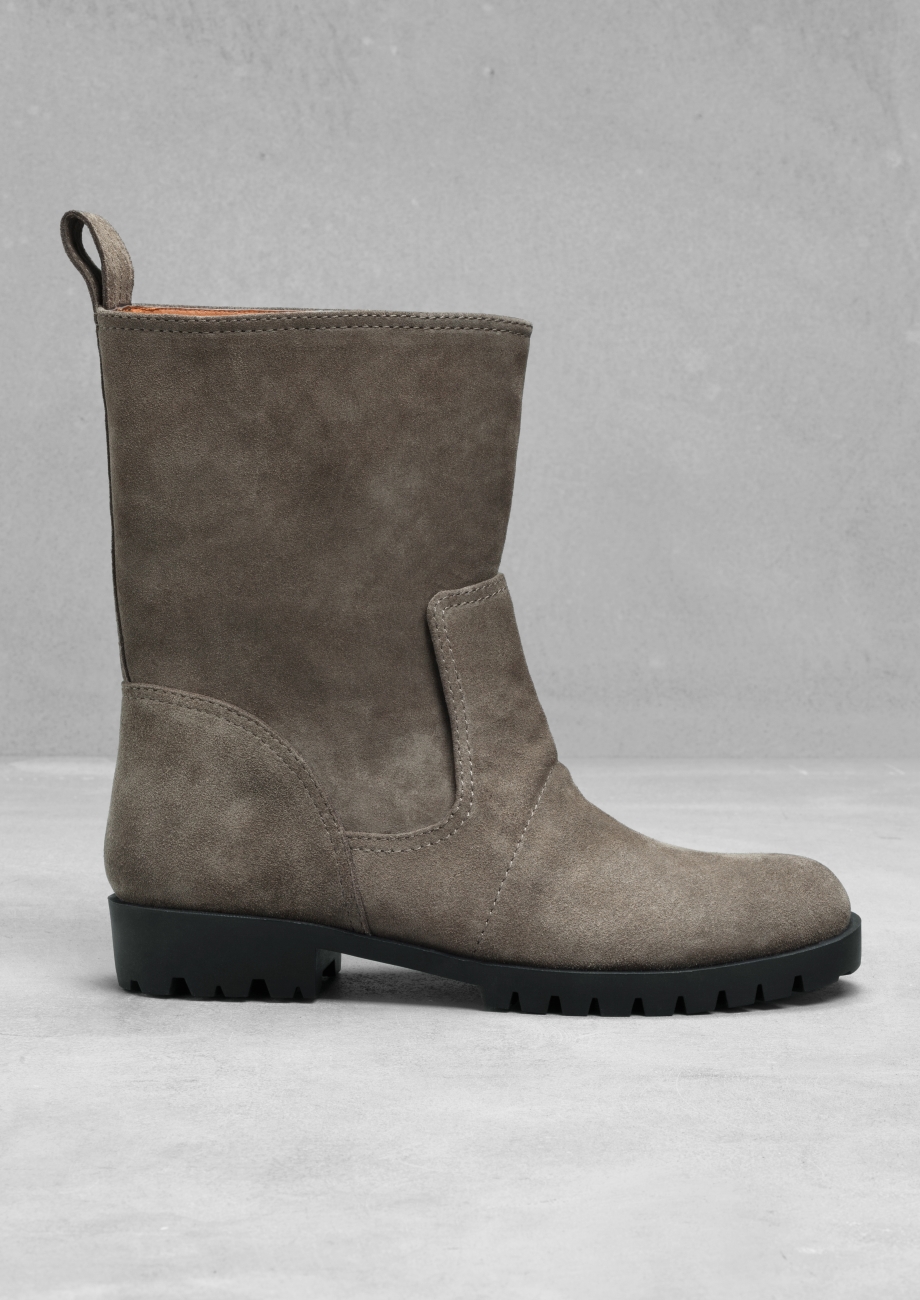 & Other Stories Flat Suede Ankle Boots in Gray (Grey) | Lyst