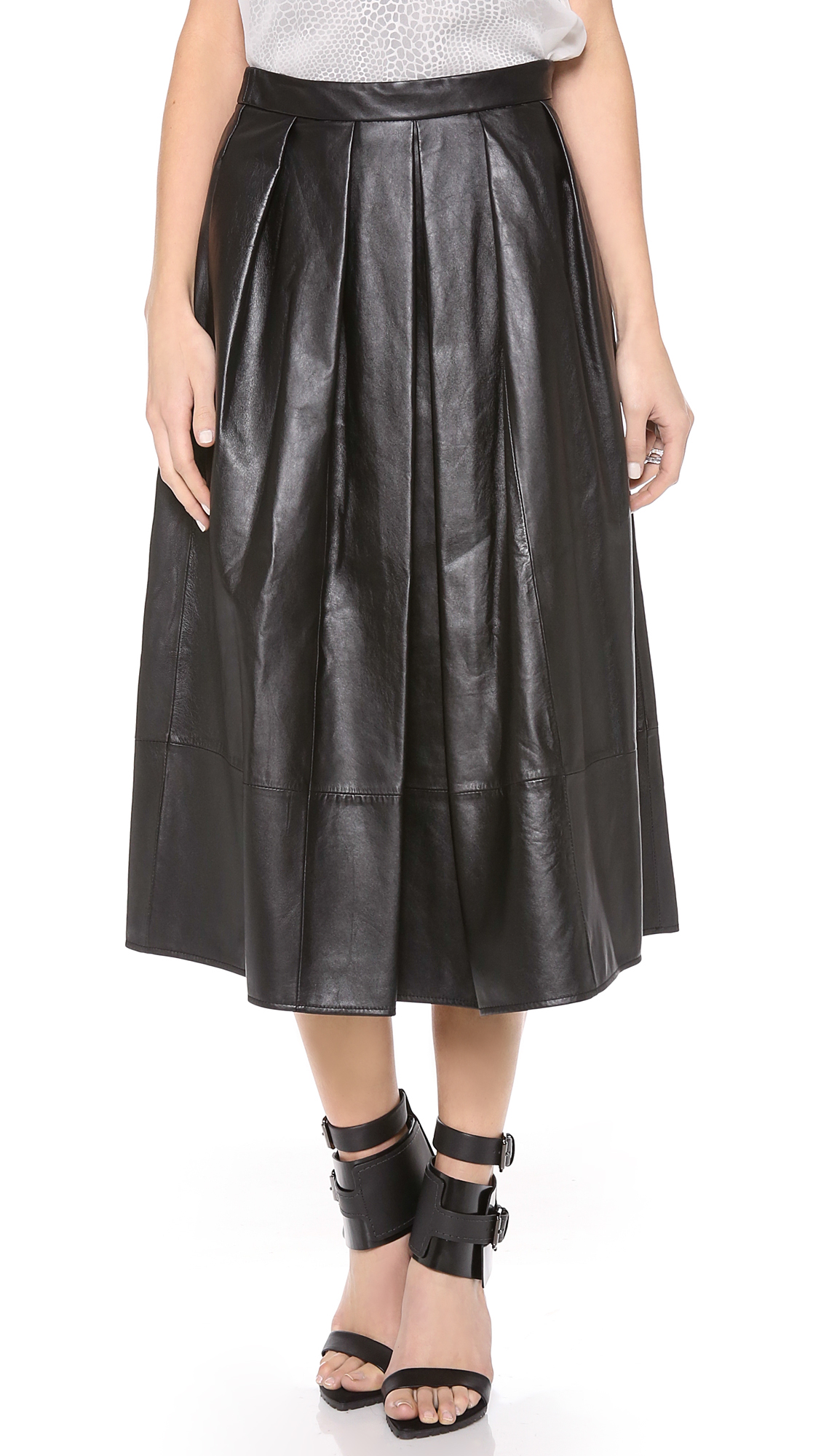 Tibi Full Leather Skirt in Black | Lyst