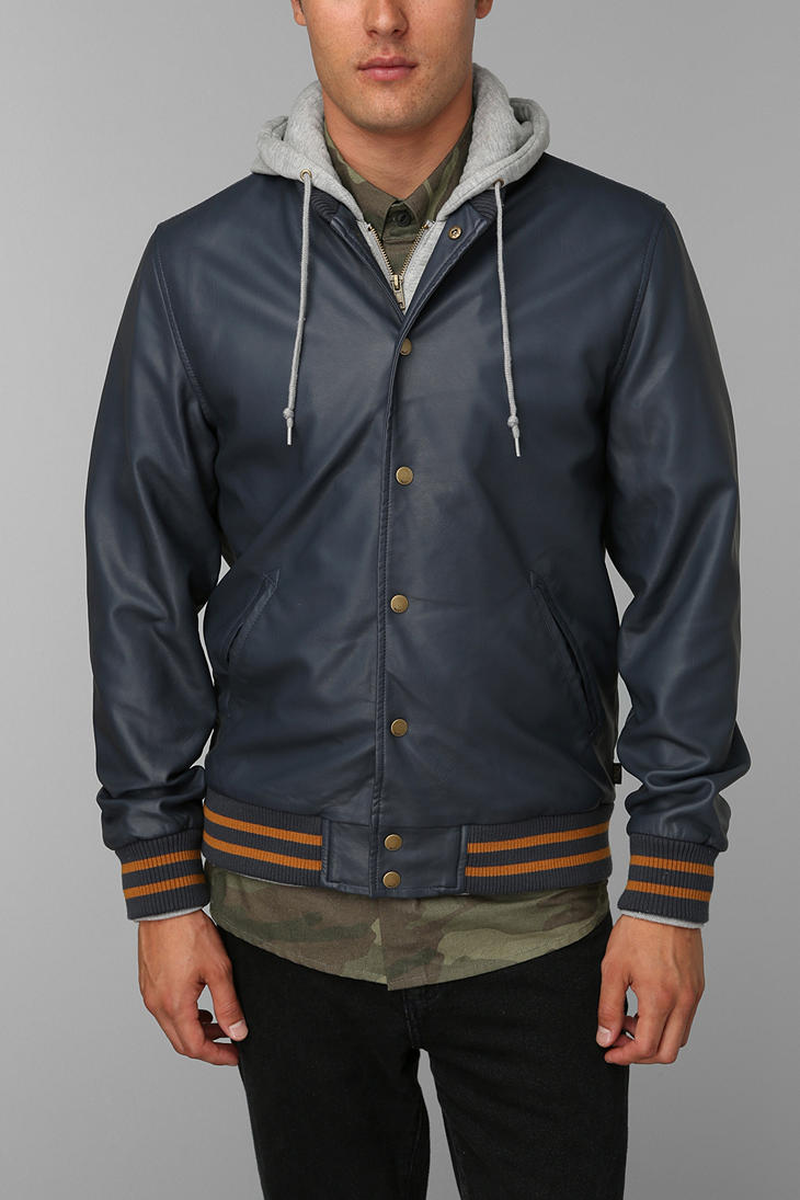 ondergronds Vrouw publiek Urban Outfitters Obey Faux-leather Varsity Jacket in Blue for Men | Lyst