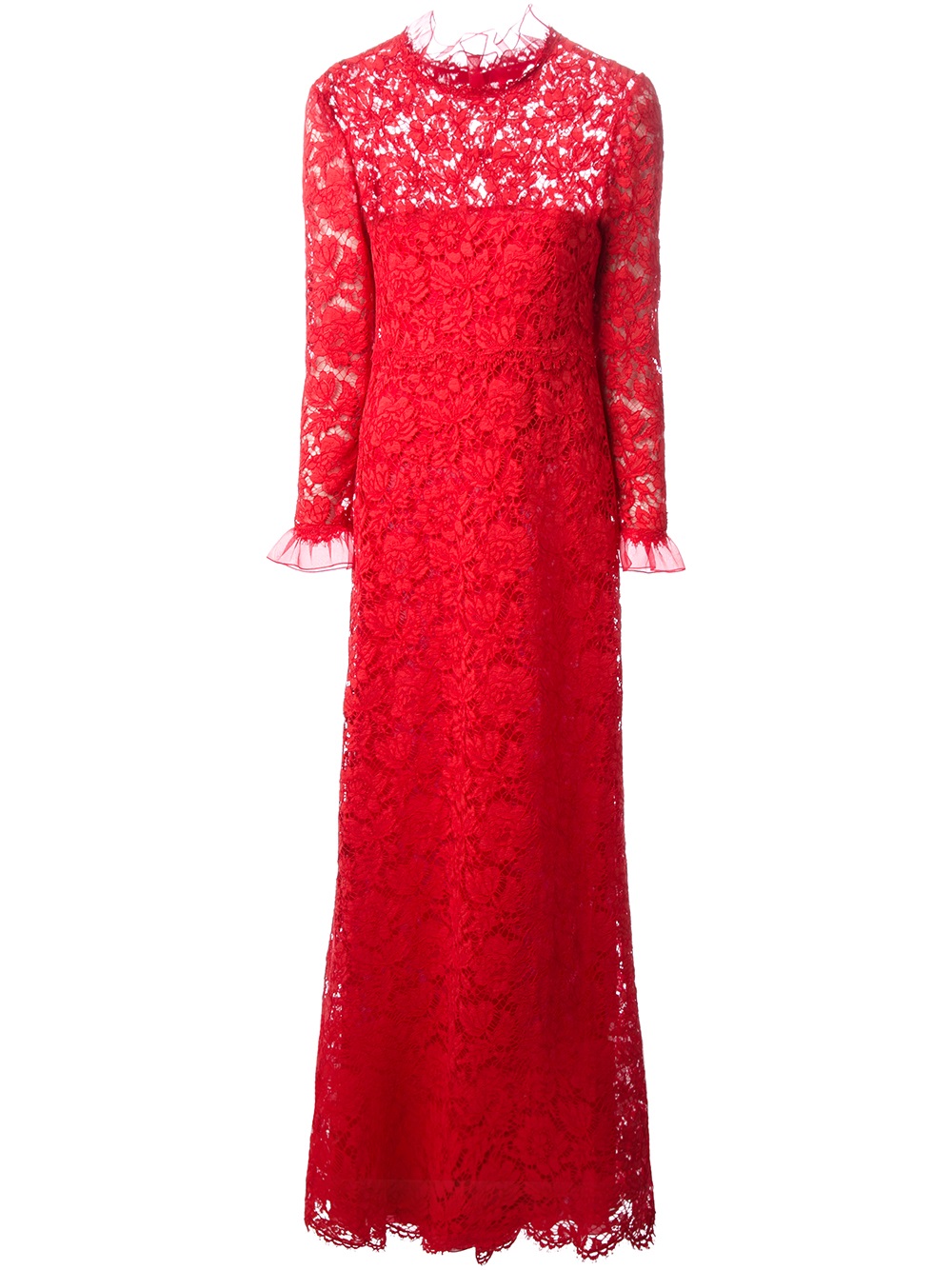Valentino Floral Lace Gown in Red | Lyst