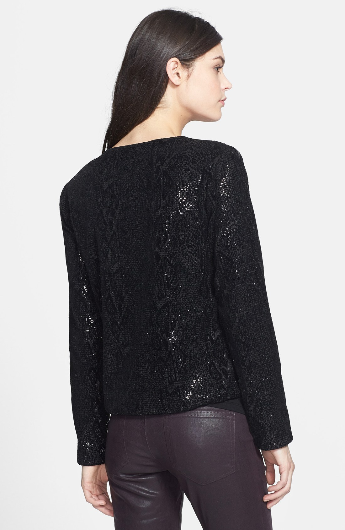 Velvet by graham & spencer Flocked Sequin Jacket in Black Lyst