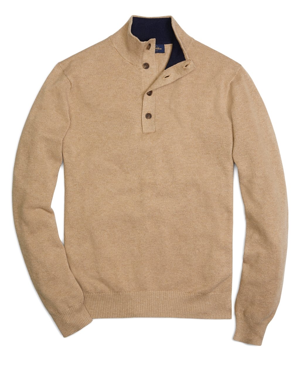 Brooks brothers Cotton Cashmere Button Mock Neck Sweater in Natural for