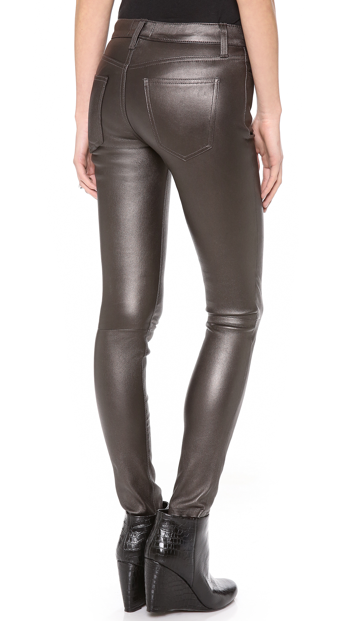 Lyst - Current/elliott The Ankle Skinny Leather Pants in Gray