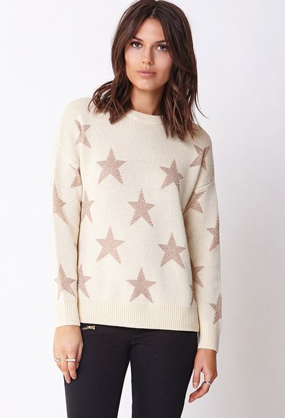 Forever 21 Shining Star Sweater in Gold (Cream/gold) | Lyst