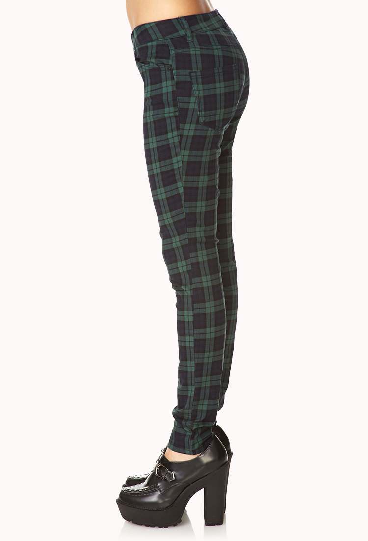 green plaid jeans