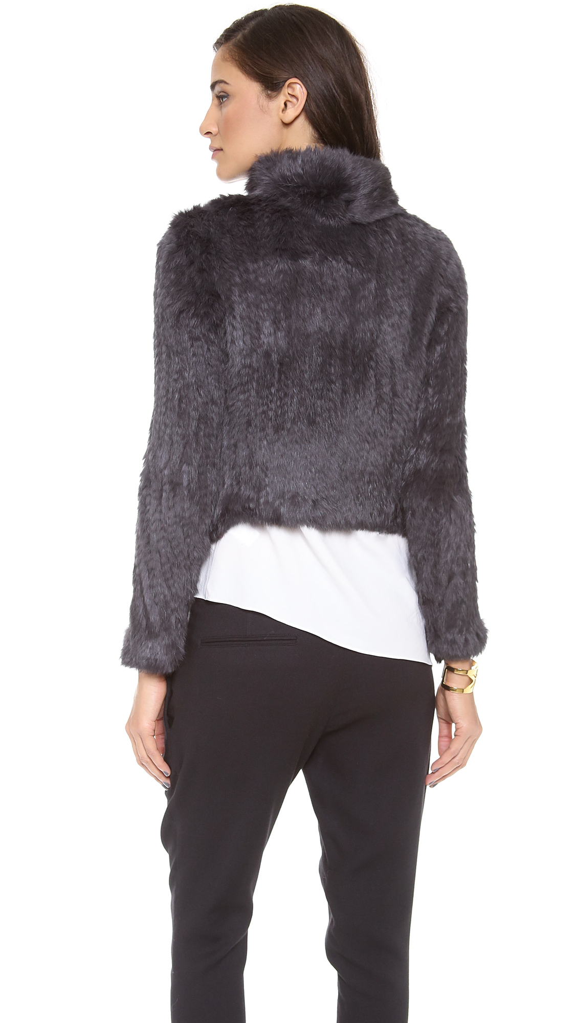 June Rabbit Fur Coat in Gray Lyst