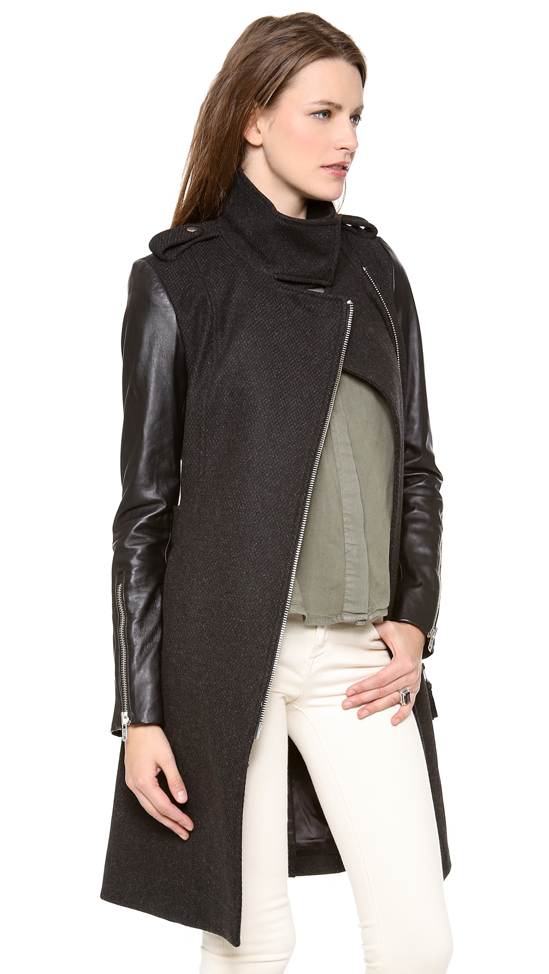 Mackage leather sleeve wool hotsell coat