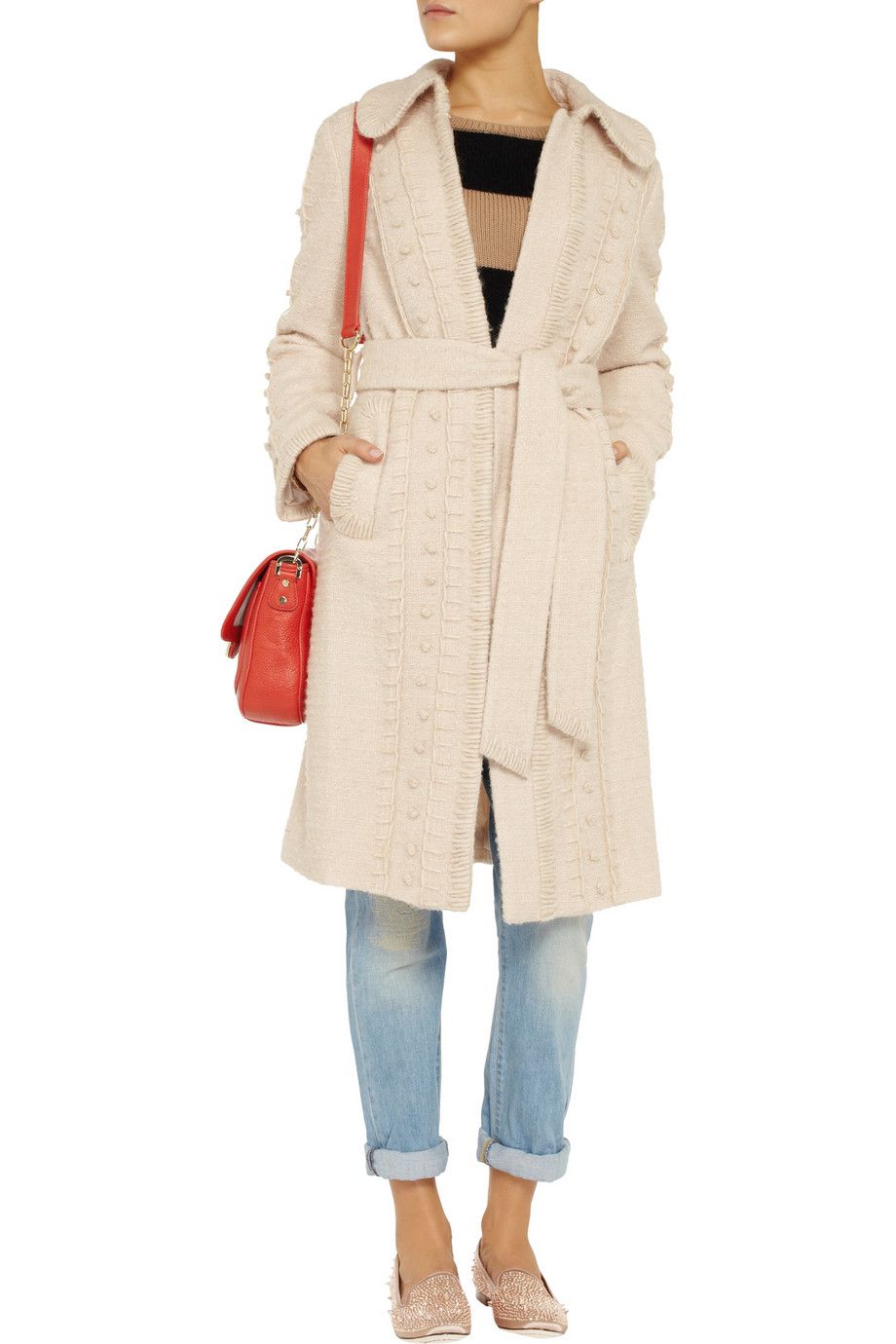 Tory burch Kelsey Metallic Boucle Wool Blend Coat in Beige (Cream) Lyst