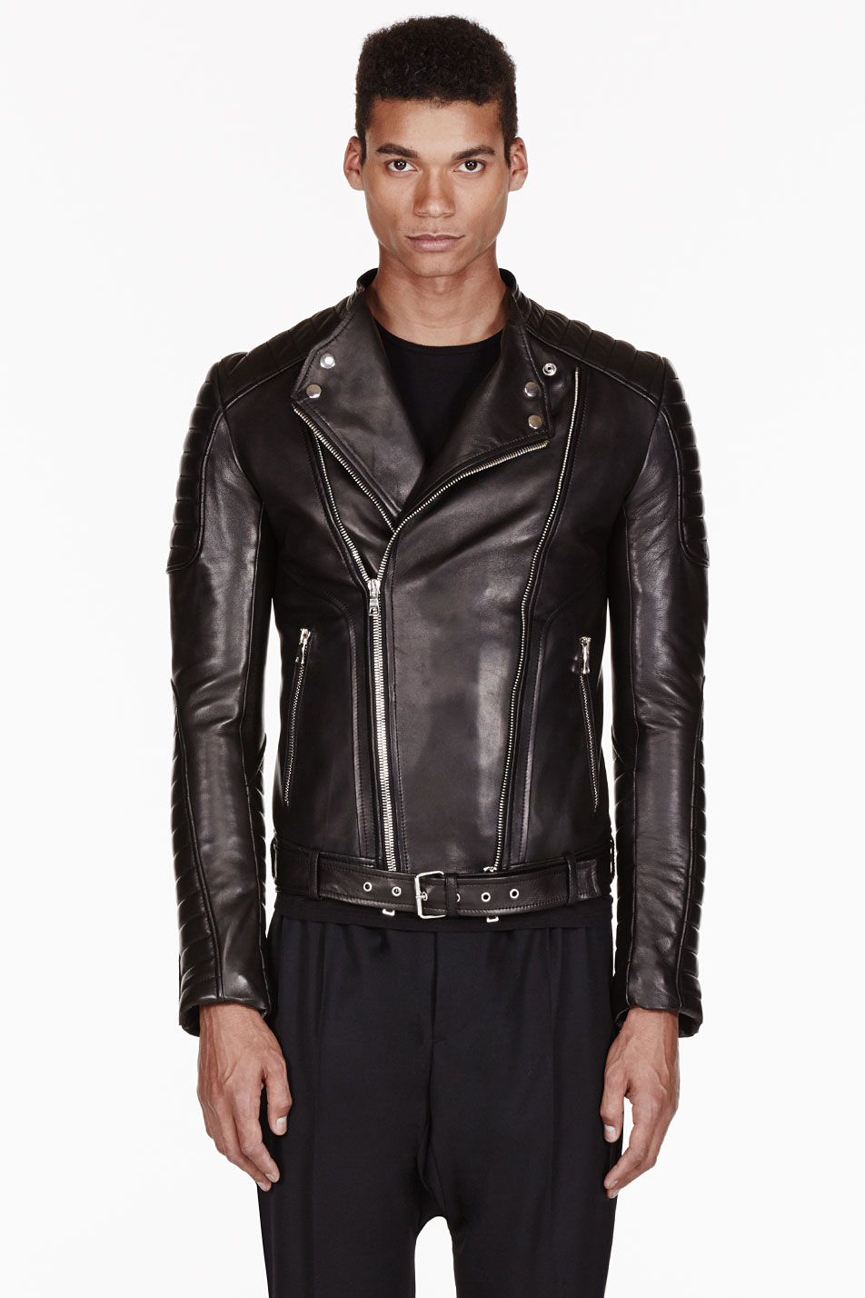 Balmain Black Leather Biker Jacket Photos