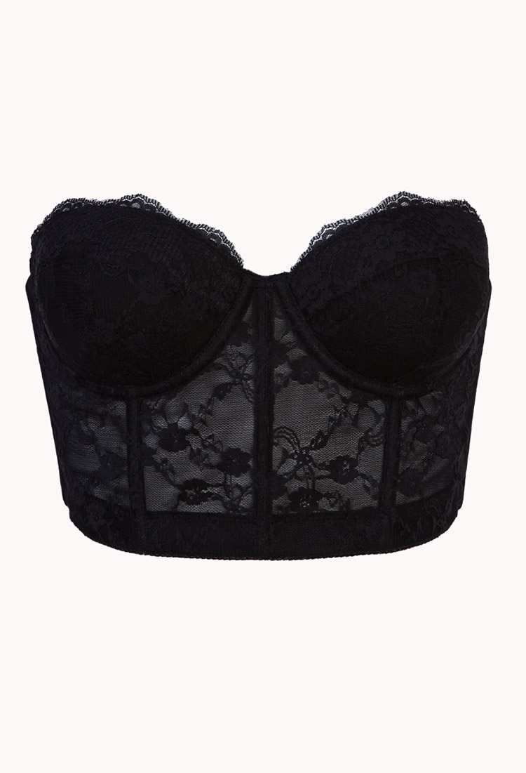 Forever 21 Strapless Lace Corset Bra in Black | Lyst