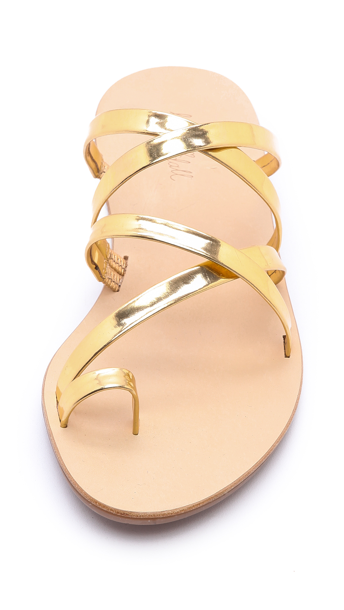 metallic strappy flat sandals
