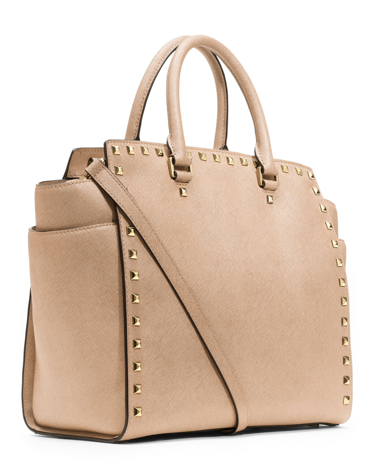 Lyst Michael Kors Large Selma Studded Saffiano Tote In Natural