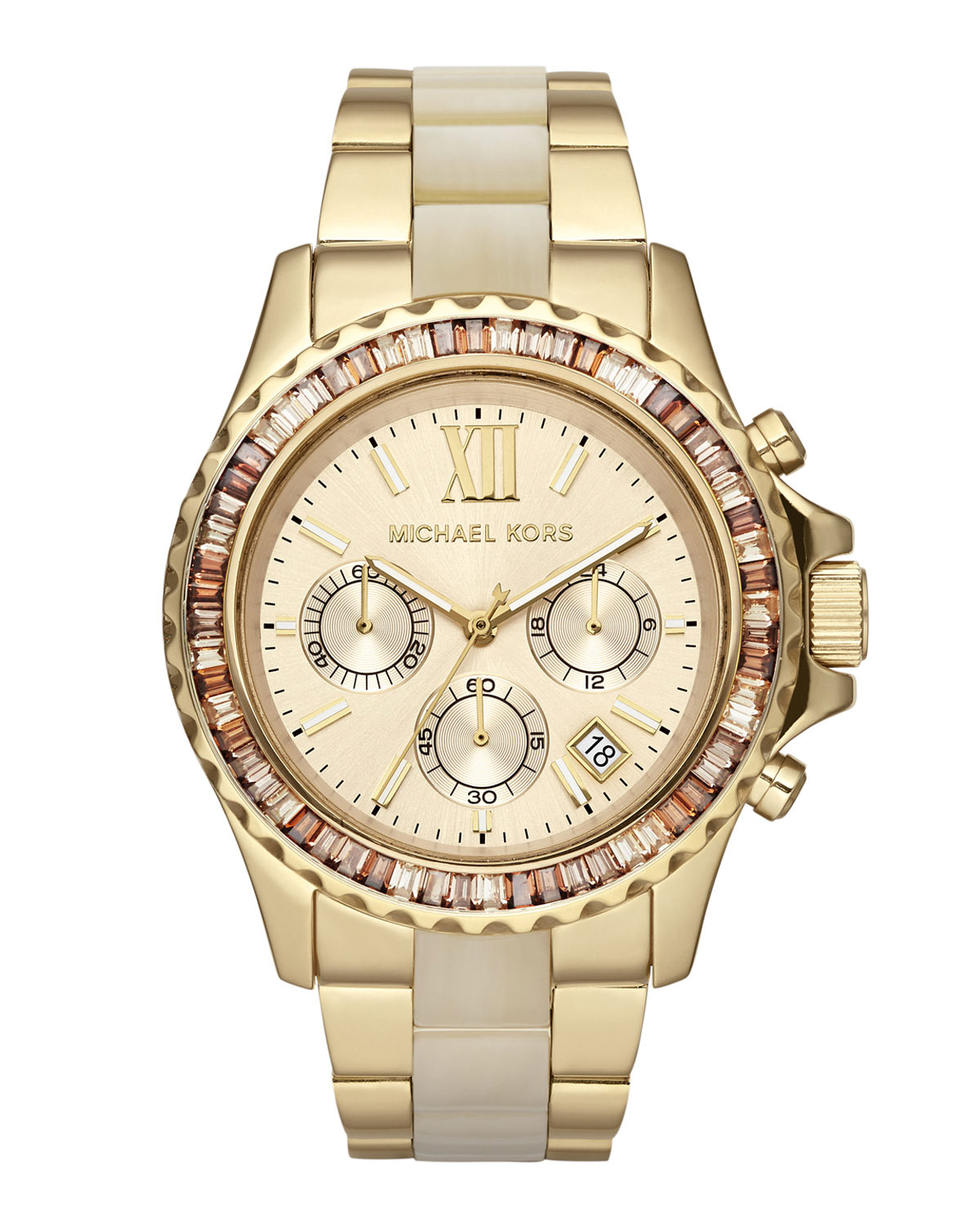 Michael kors Golden Stainless Steel Parker Chronograph Glitz Watch in ...