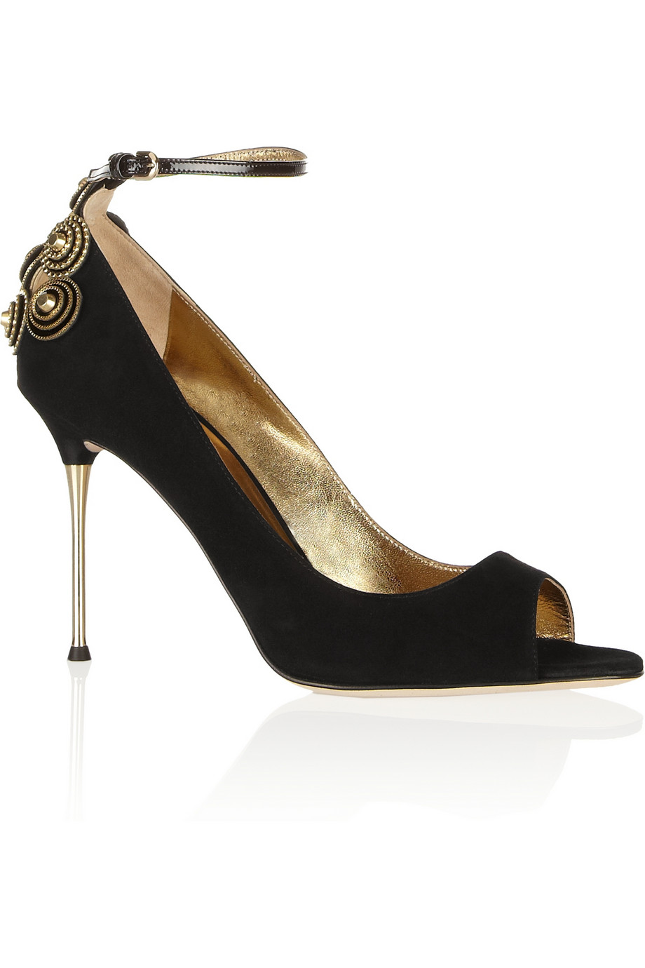 Brian Atwood Pda Embellished Suede Peeptoe Pumps in Black - Lyst