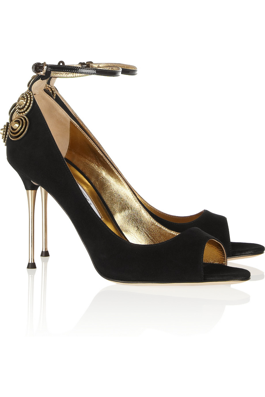 Brian Atwood Pda Embellished Suede Peeptoe Pumps in Black - Lyst
