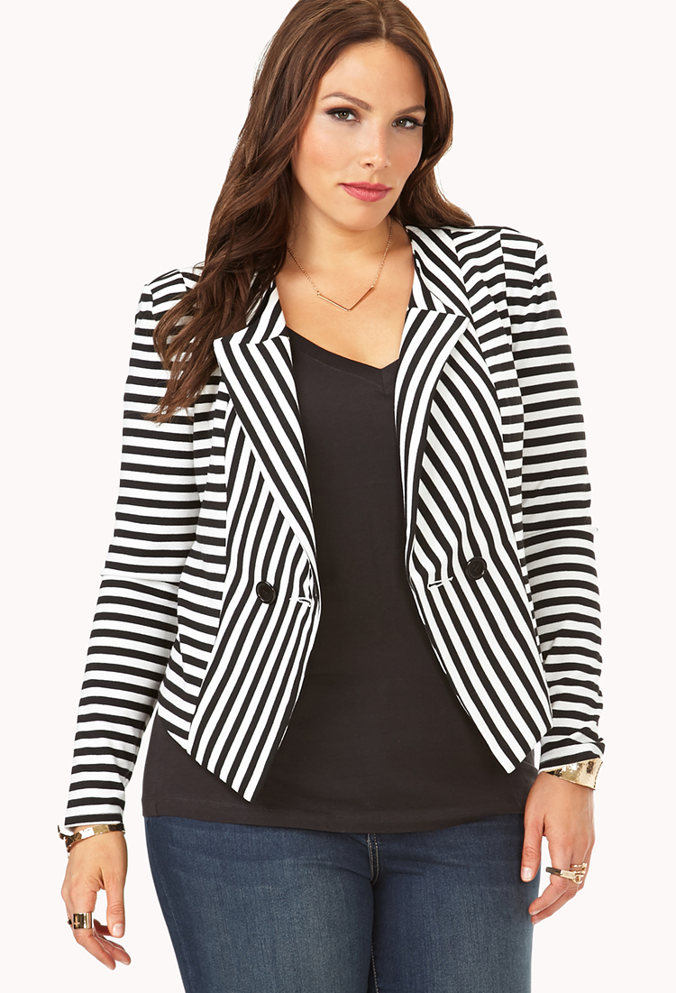 black and white striped jacket plus size