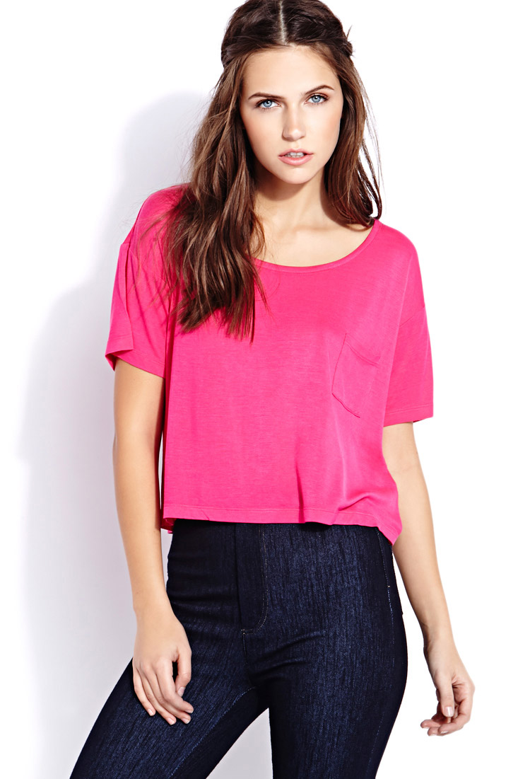 Forever 21 Lazy Day Cropped Tee in Pink (HOT PINK) | Lyst