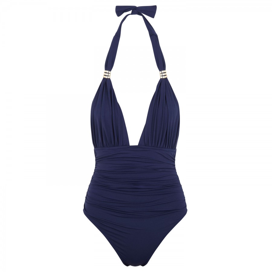 navy halter neck swimsuit