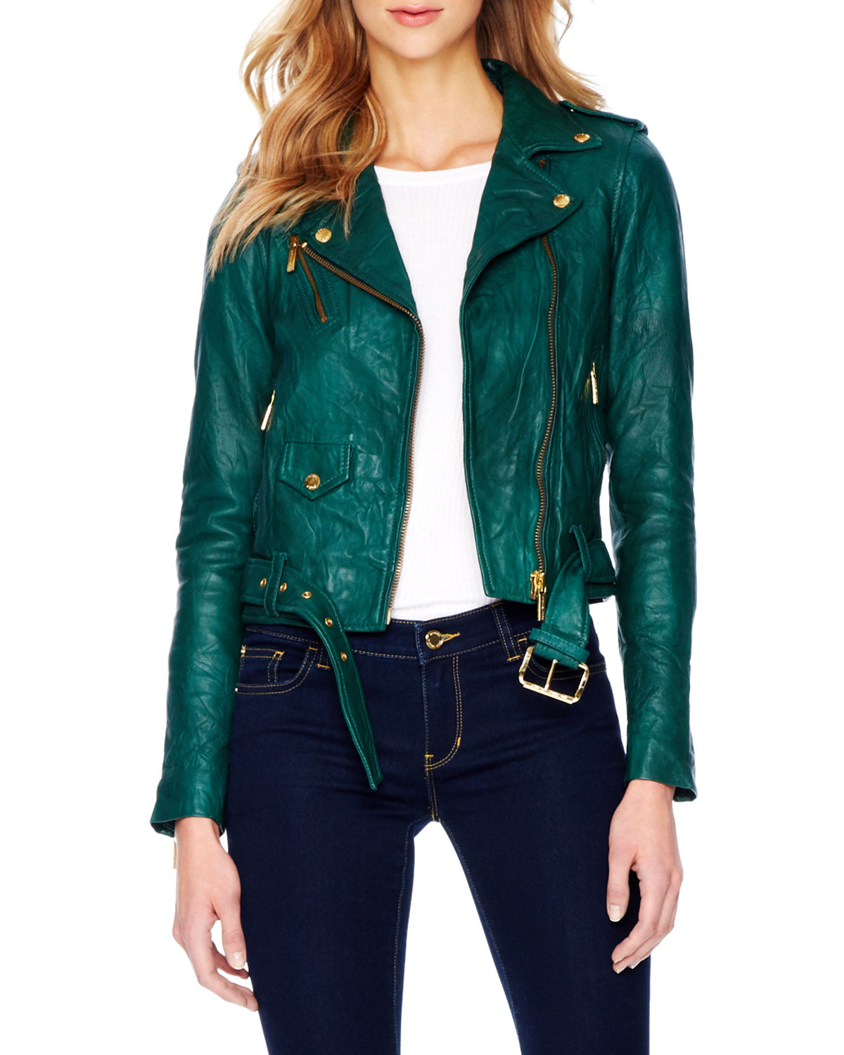 michael kors green leather jacket